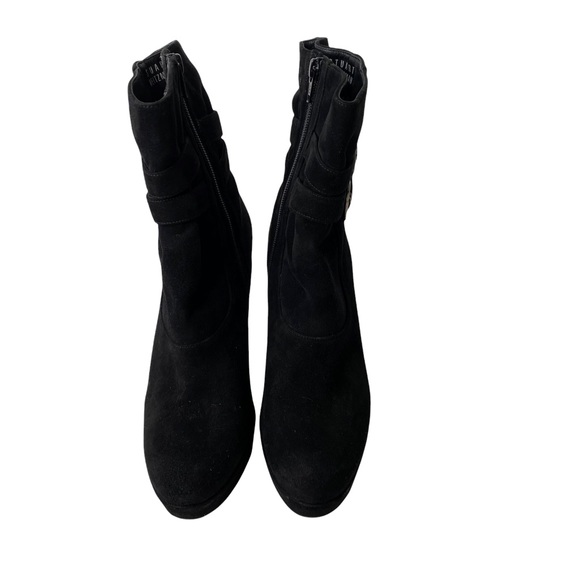 Stuart Weitzman Ruched Buckle Suede Wedge Black Booties Boots Size 8 - Picture 11 of 13
